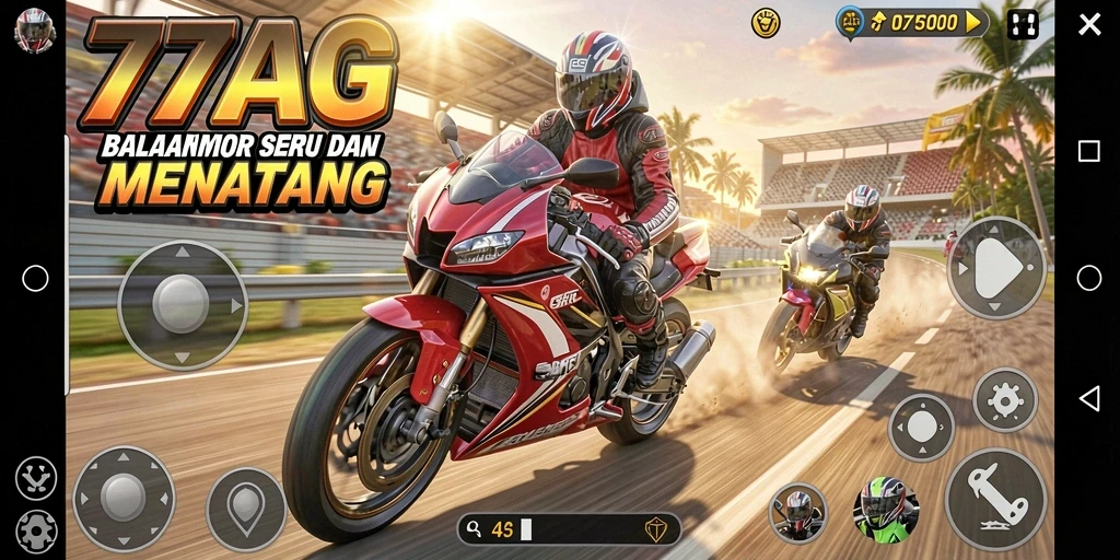 Tampilan menarik gameplay balapan motor dalam 77AG.