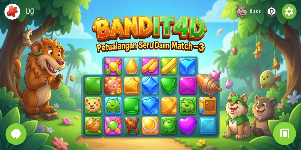 Tampilan gameplay seru BANDIT4D dengan kombinasi permata warna-warni.