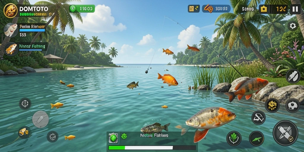 Gameplay DOMTOTO yang seru saat menangkap ikan.