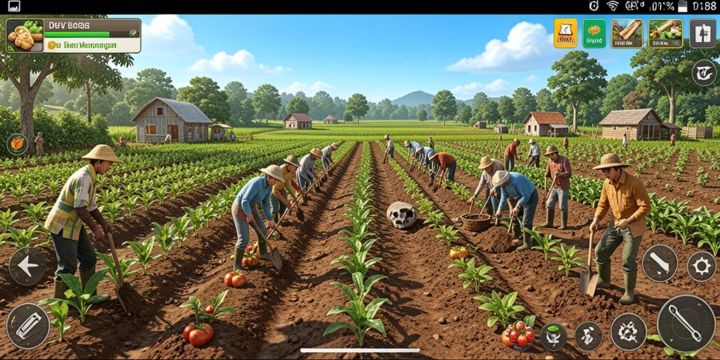 Gameplay seru yang memperlihatkan aktivitas bertani di DV188.
