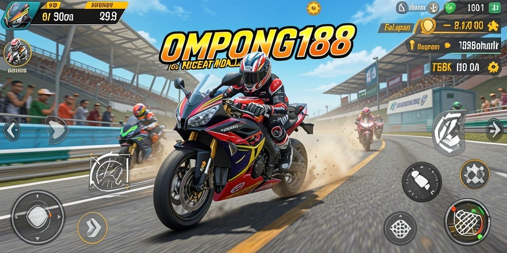 Tampilan gameplay OMPONG188 yang mendebarkan di trek balapan.