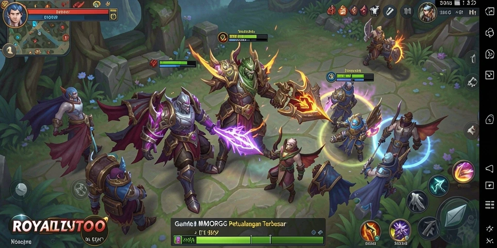 Screenshot gameplay menunjukkan aksi seru dan dunia fantasi.
