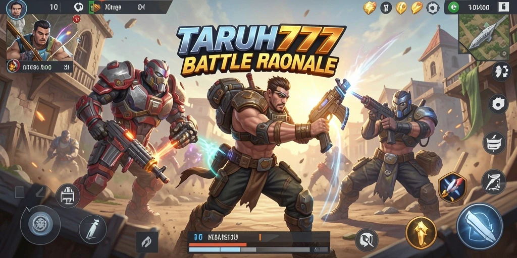 Tangkapan layar gameplay utama TARUH777 menampilkan aksi Battle Royale yang seru.