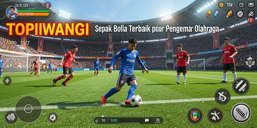 Tangkapan layar gameplay <strong>TOPIWANGI</strong> dengan aksi sepak bola yang seru.