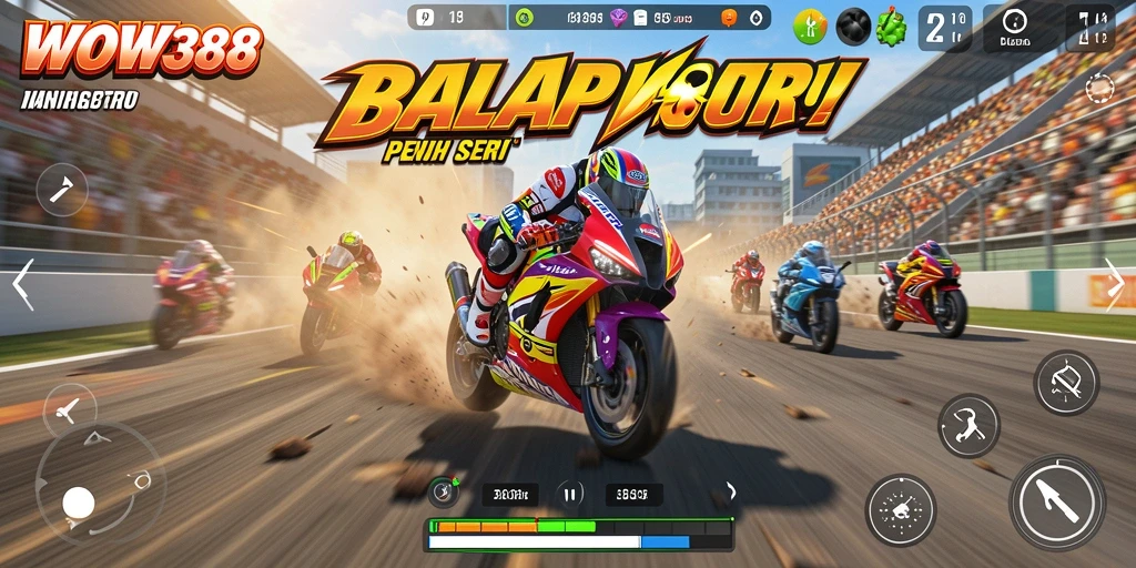 Tampilan dinamis gameplay balap motor yang mendebarkan.