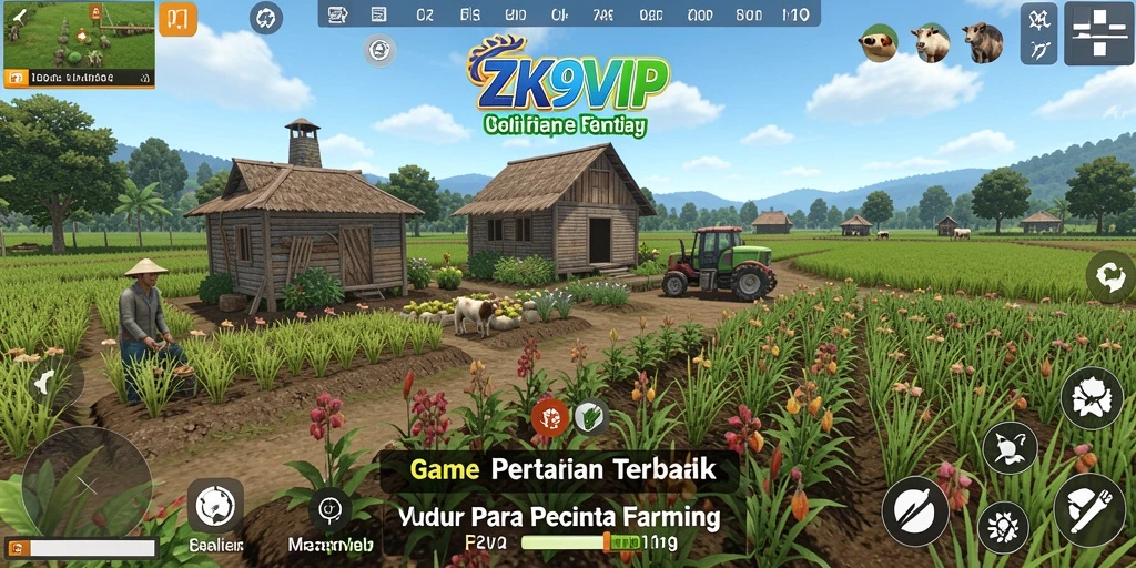 Screenshot ZK9VIP menampilkan aktivitas bercocok tanam yang seru.